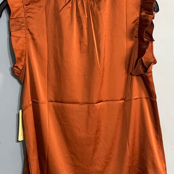 SELLING FLOWER & FEATHER BLOUSE SIZE SMALL COLOR HOT BROWN SLEEVELESS NWT - Picture 7 of 11